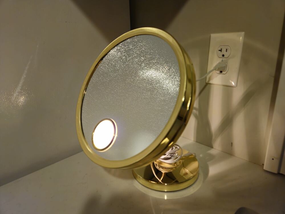 Jerdon 9.75” 5x Lighted Magnification Makeup Mirror Plug In Brass